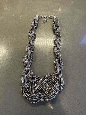 Braided Multistrand Beaded Necklace - Silver
